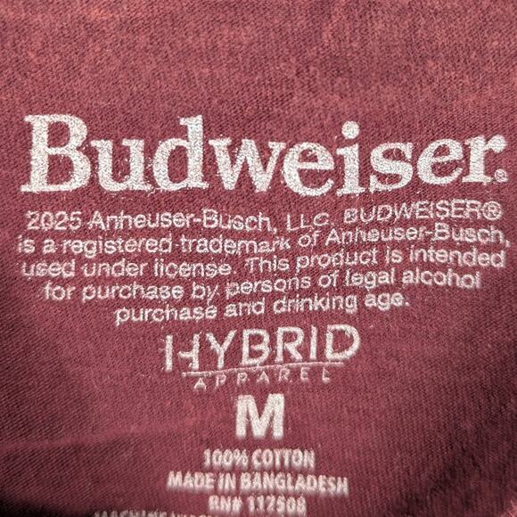 Budweiser M T-Shirt Men's King of Beers Clydesdale Graphic Maroon Tee Beer - Picture 3 of 4